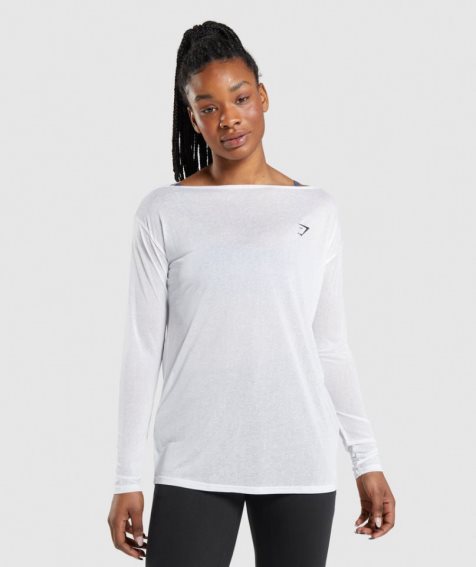 Women's Gymshark Training Oversized Long Sleeve Top T-Shirts White | NZ 3LUAKD